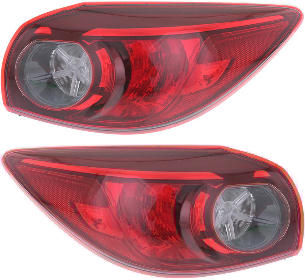 Pair/Set - Tail Light Assembly for Mazda 3 Hatchback, 2014-2018, Right (Passenger) and Left (Driver), Outer Halogen/Bulb Type, Japan Built Vehicle Replacement