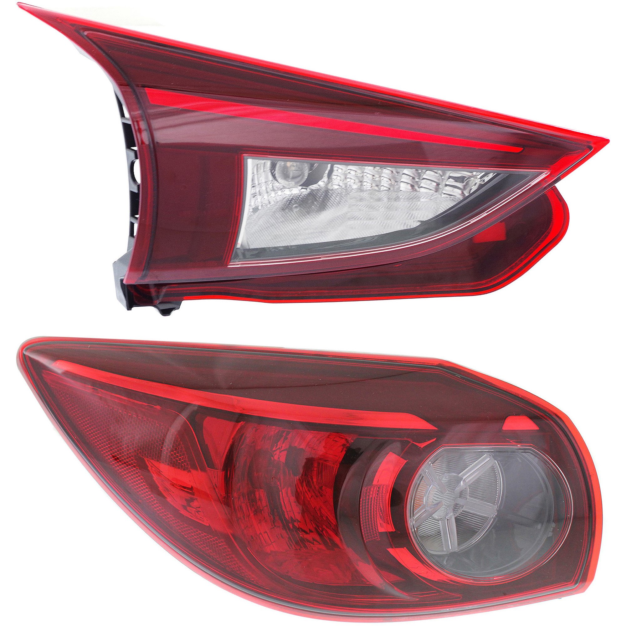 Tail Light Assembly Set for Mazda 3 Sport/Mazda 3 2014-2018, Left (Driver), Inner and Outer, Clear & Red Lens, Replacement