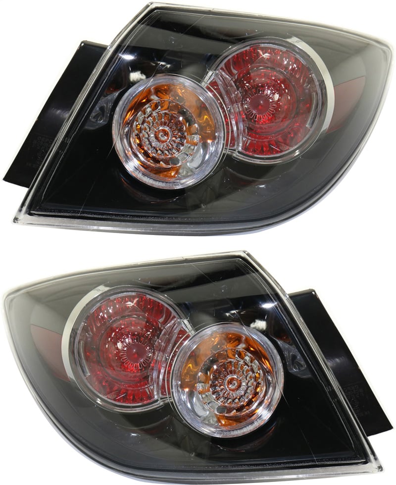 Tail Light Assembly Pair/Set for 2007-2009 Mazda 3, Includes Right (Passenger) & Left (Driver), Clear & Red Lens, Complete Replacement