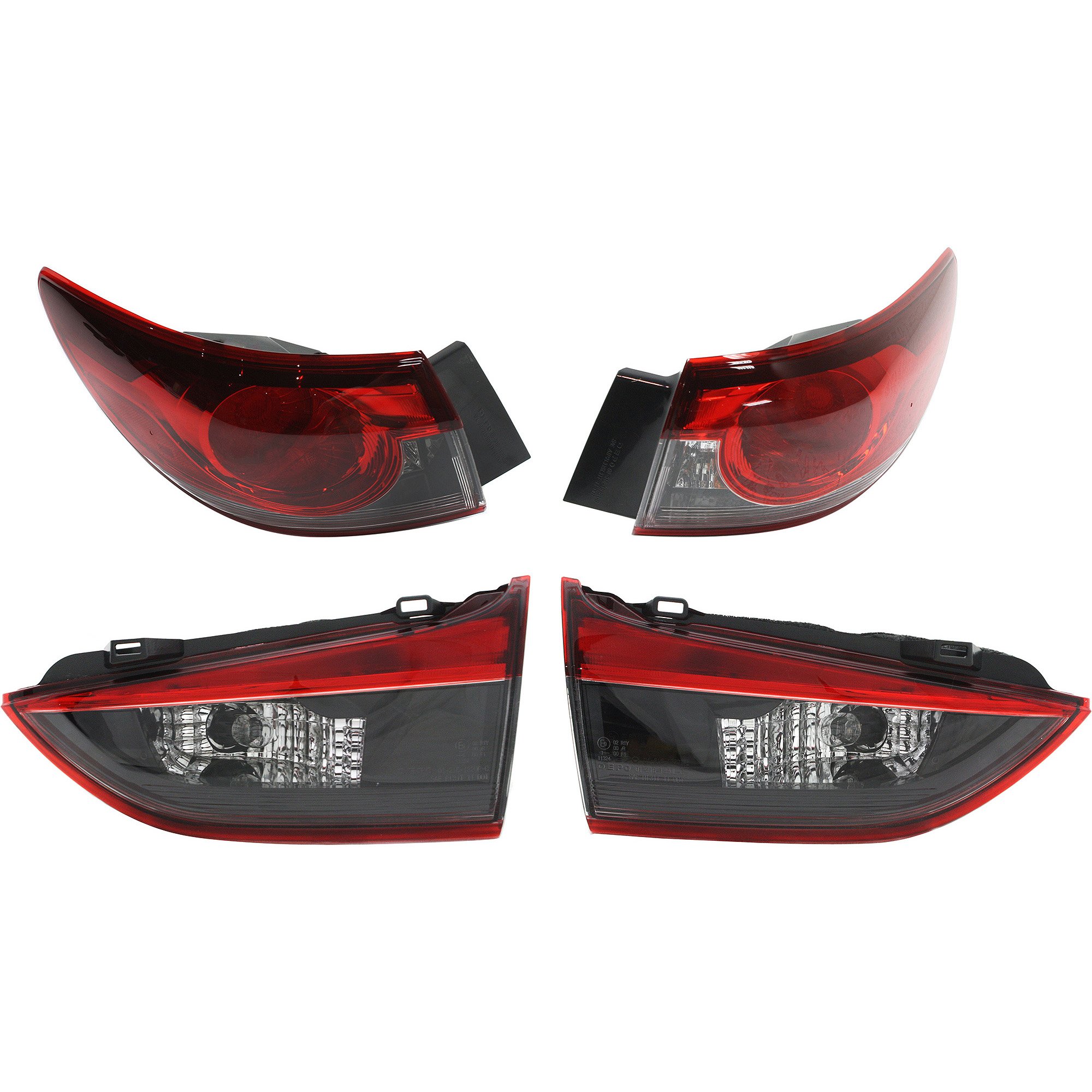 Inner and Outer Tail Light Pair/Set for Mazda 6, Right (Passenger) & Left (Driver), Fitment for 2014-2015 Models, Replacement