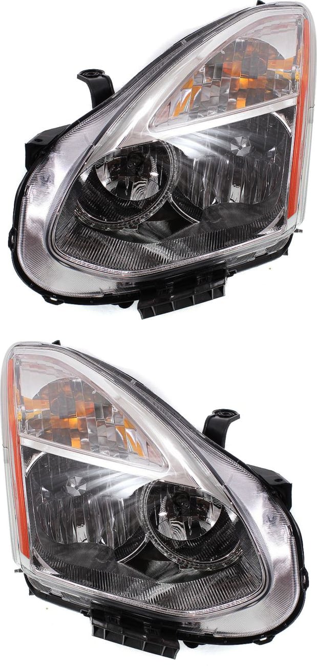 Headlight Assembly for 2008 Nissan Rogue, Halogen, Right (Passenger) and Left (Driver), Replacement Pair/Set