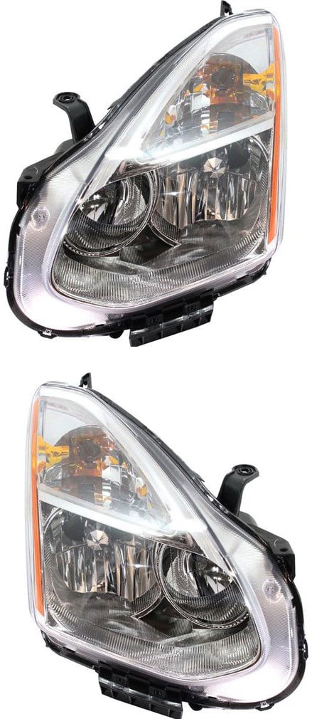 Headlight Assembly Pair/Set for Nissan Rogue 2009-2010, S Model, Halogen, Right (Passenger) and Left (Driver) Replacement