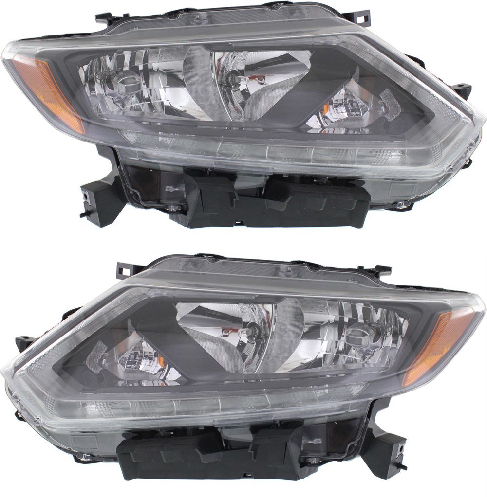 Headlight Assembly for Nissan Rogue 2014-2016, Right (Passenger) and Left (Driver), Halogen, Replacement Pair/Set