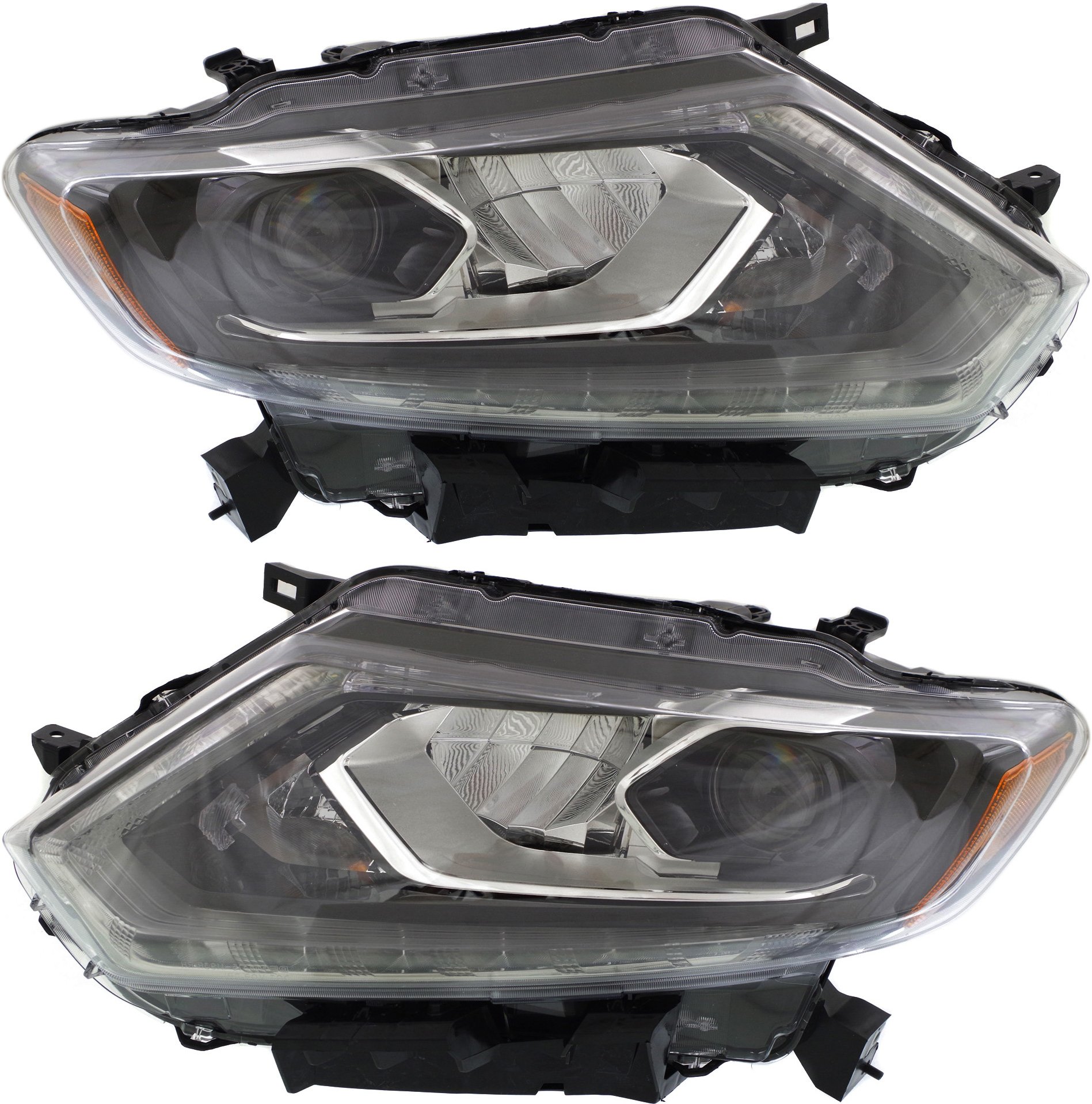 Headlight Assembly Pair/Set for Nissan Rogue 2014-2016, Right (Passenger) and Left (Driver), LED, Without Auto Light Control, Replacement