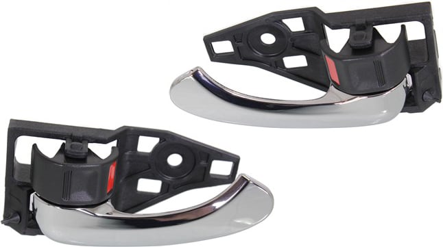 Front Interior Door Handle Pair/Set for 2007-2011 Toyota Camry, Right (Passenger) and Left (Driver), Chrome Lever and Black Knob, for Japan/USA Built Vehicle Replacement