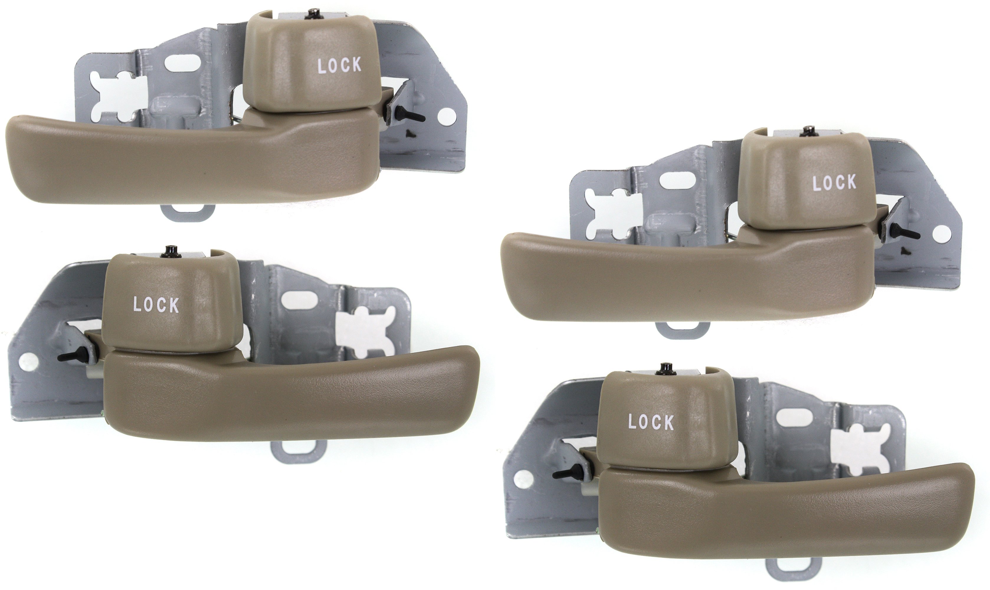 Front and Rear Interior Door Handle Pair/Set for Toyota Camry 1992-1996, Right (Passenger) and Left (Driver), Beige (Taupe) Color, Without Case, Made of Plastic and Metal, Light Replacement