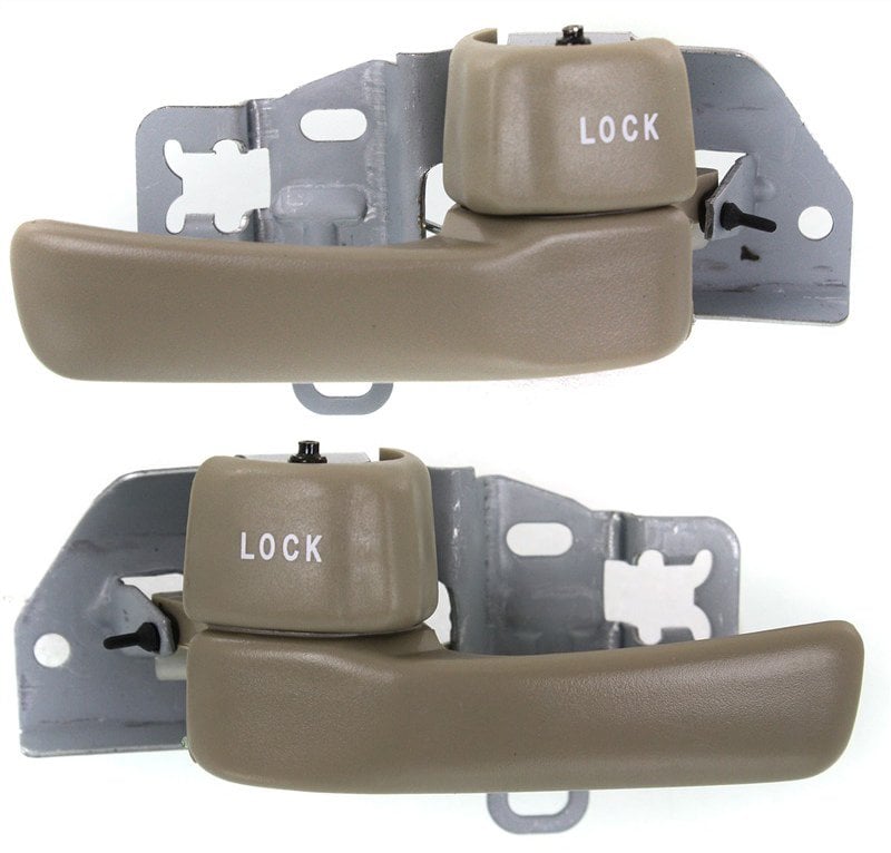 Front Interior Door Handle Pair/Set for Toyota Camry 1992-1996 Right (Passenger) and Left (Driver), Beige with Door Lock Button, Replacement