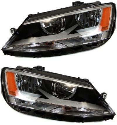 Headlight Assembly for Volkswagen Jetta Sedan 2011-2016, Halogen, Right (Passenger) and Left (Driver), Replacement Pair/Set