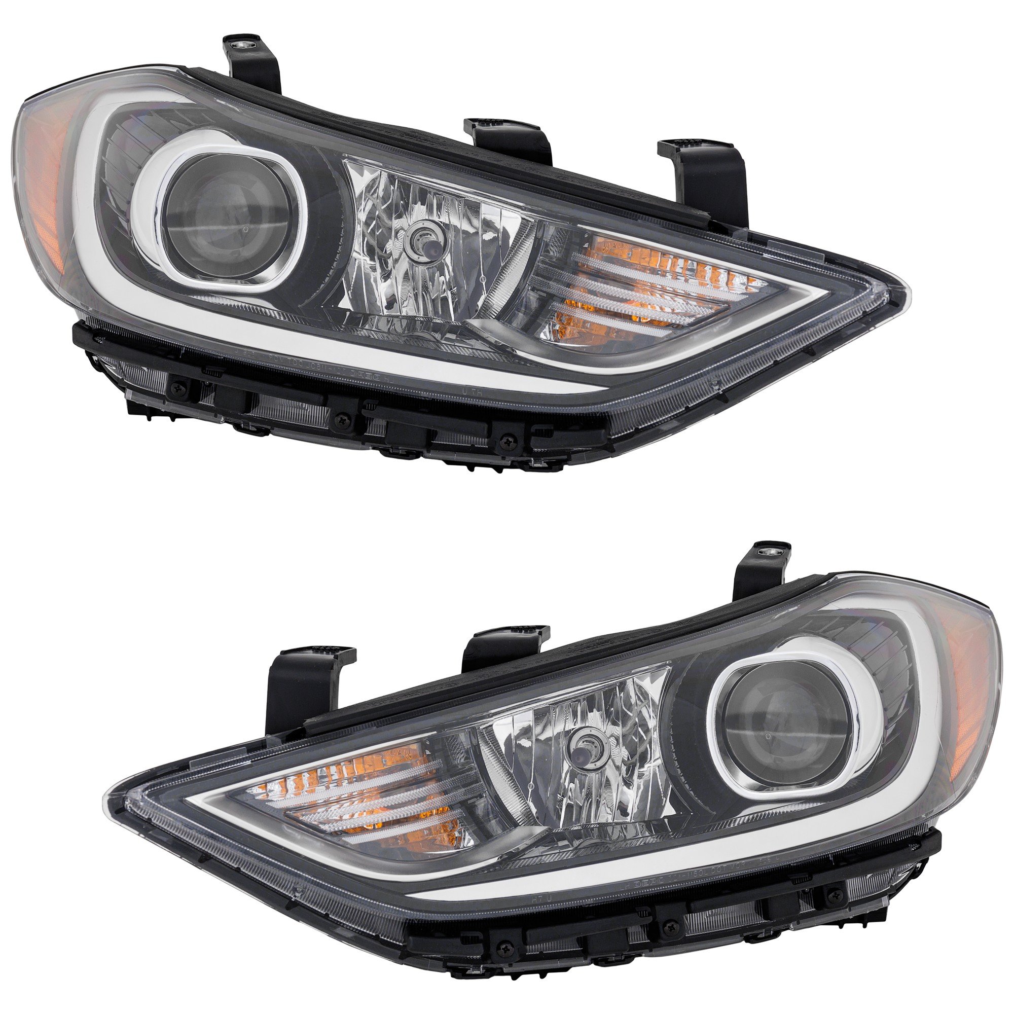 Pair/Set - Headlight Assembly for 2017-2018 Hyundai Elantra Sedan, 2.0L Engine, USA Built Vehicle, Right (Passenger) and Left (Driver), HID/Xenon with HID Set, Replacement