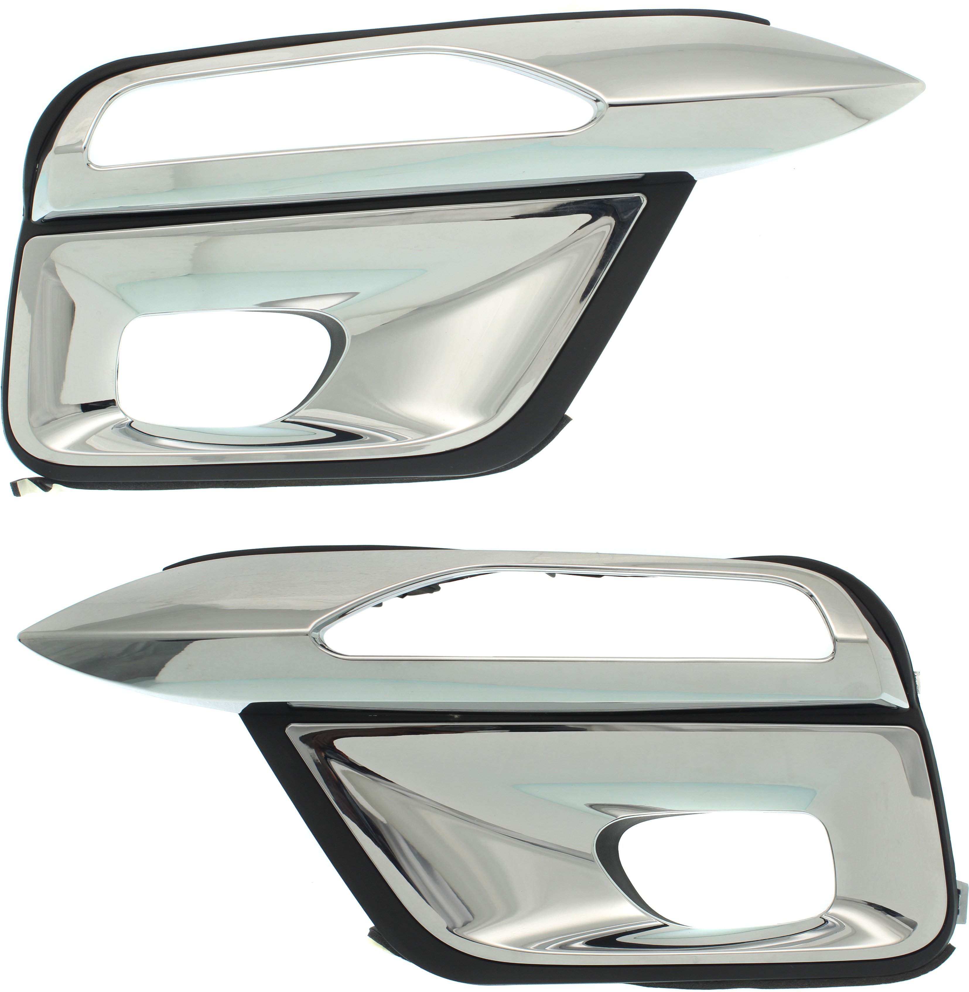 Front Fog Light Molding Pair/Set for 2015-2017 Infiniti QX80, Right (Passenger) and Left (Driver), Black with Chrome Trim, without Collision Warning, Replacement 