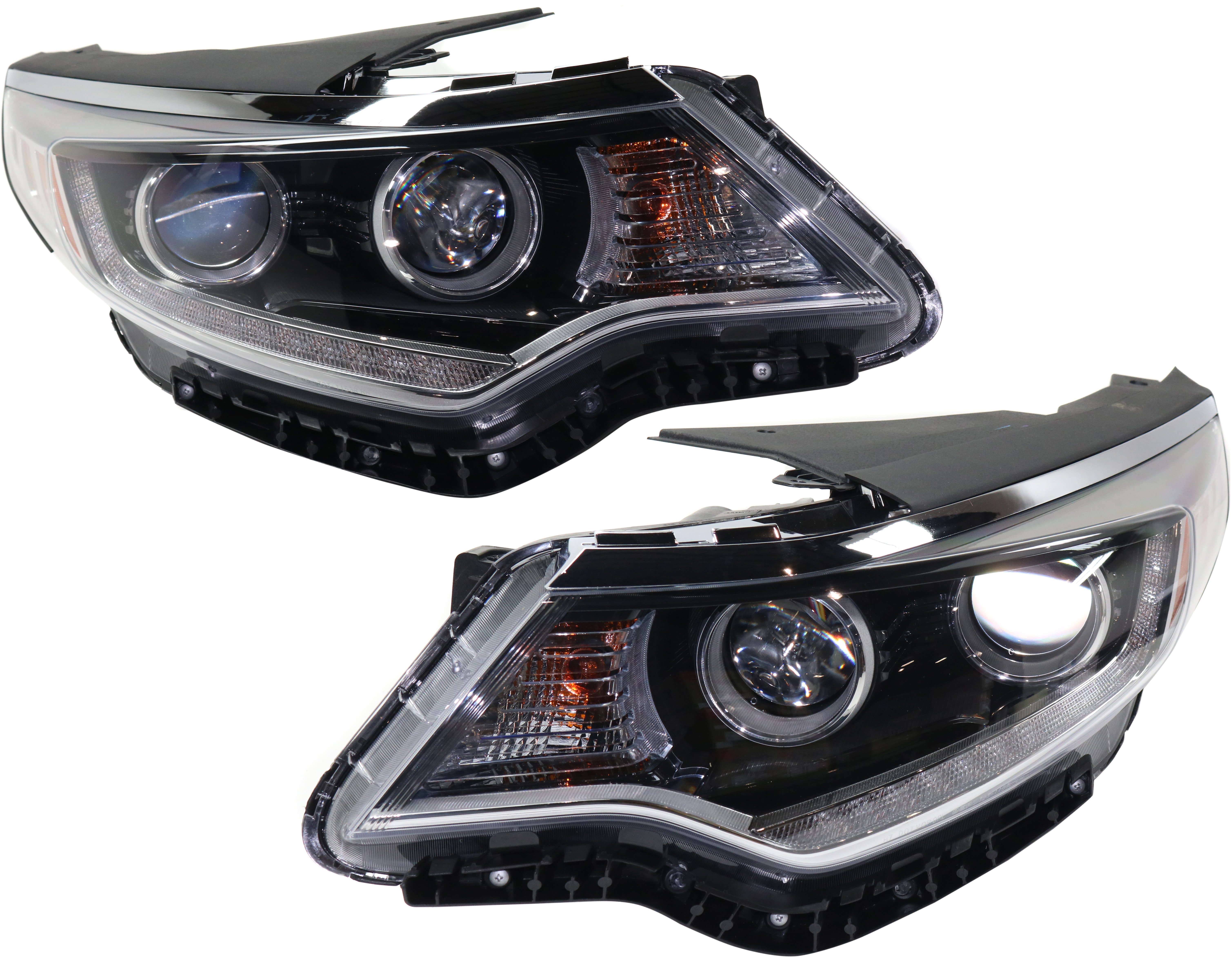 Pair/Set - Headlight Assembly for Optima 2016-2017 Right (Passenger) and Left (Driver), Halogen, with Daytime Running Lights, Excluding Hybrid Model, for USA Built Vehicle Replacement