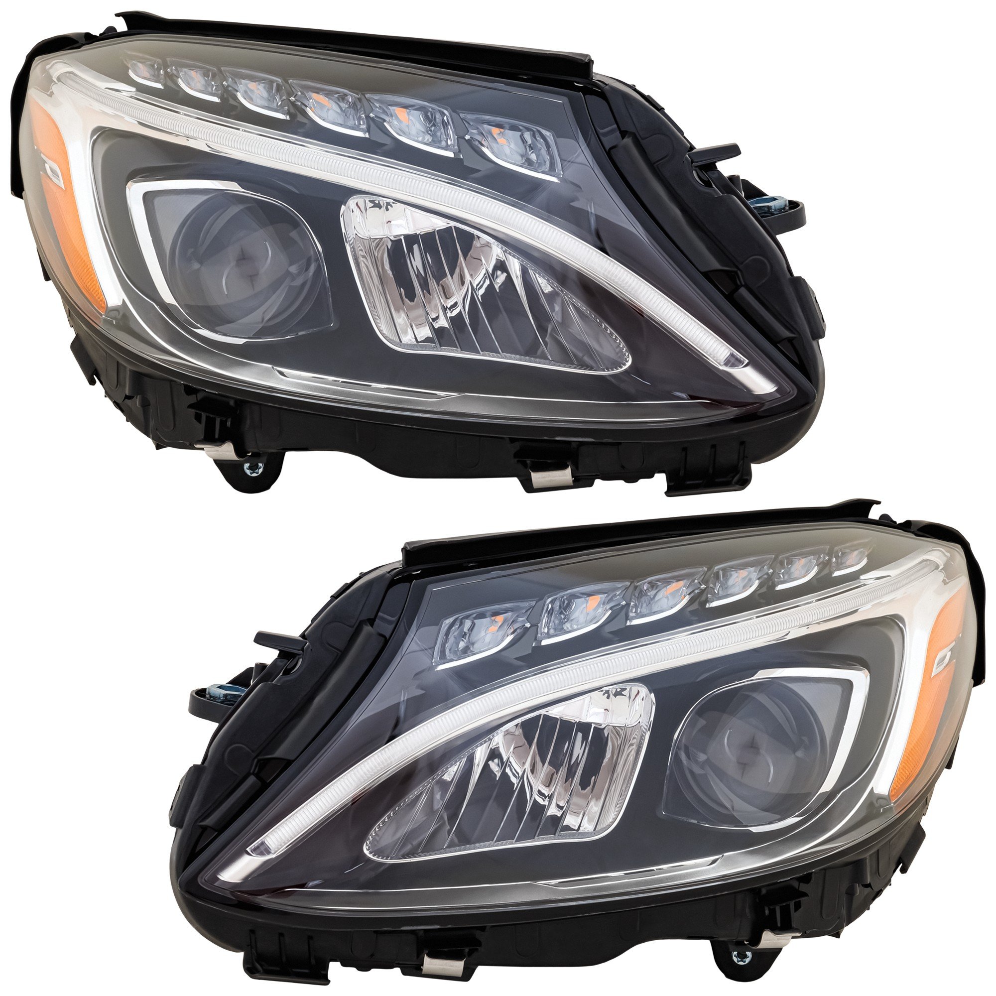 Headlight Assembly Pair/Set for Mercedes-Benz C-Class 2015-2018, Right (Passenger) and Left (Driver), LED, w/o Adaptive Headlight, Coupe/Sedan Replacement