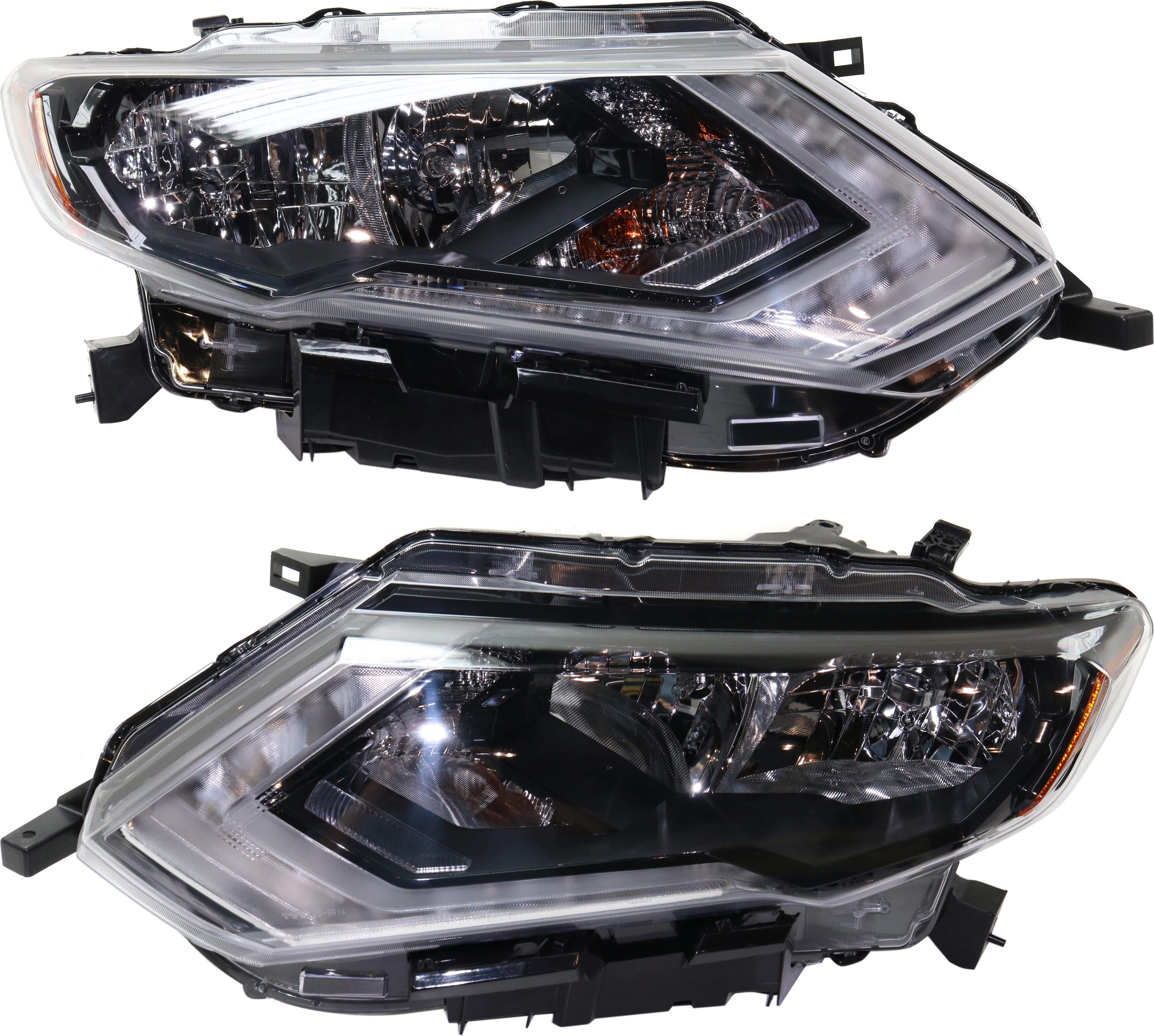 Pair/Set - Headlight Assembly for Nissan Rogue 2017-2020, Right (Passenger) and Left (Driver), Halogen, for USA Built Vehicle, S/SL/SV/SV Hybrid Models Replacement