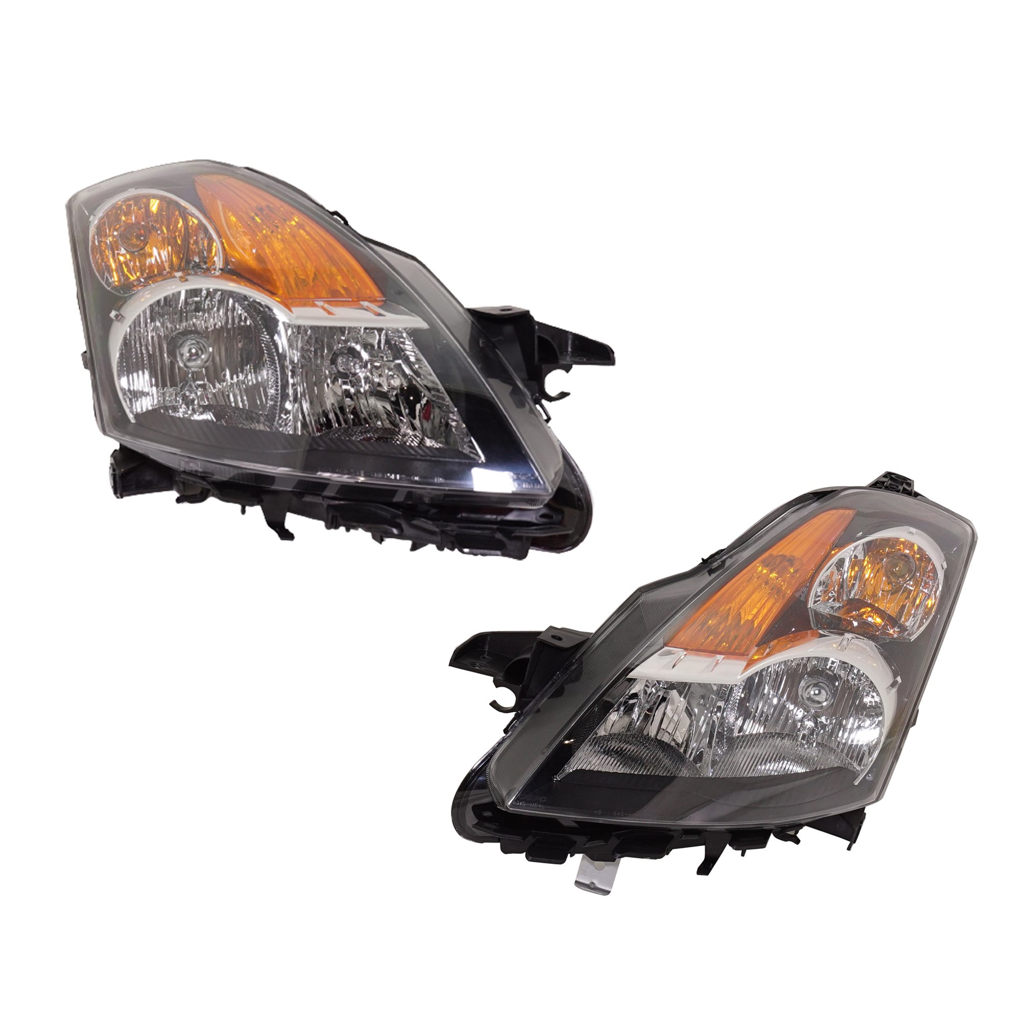 Headlight Assembly Pair/Set for 2007 Nissan Altima Sedan/Hybrid, Right (Passenger) and Left (Driver), Halogen, Black Bezel, Replacement