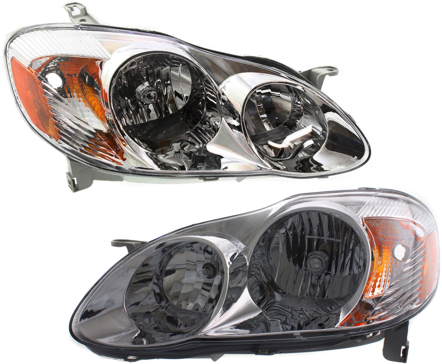 Headlight Assembly Pair/Set for 2003-2004 Toyota Corolla, CE/LE Models, Right (Passenger) and Left (Driver), Halogen, Replacement