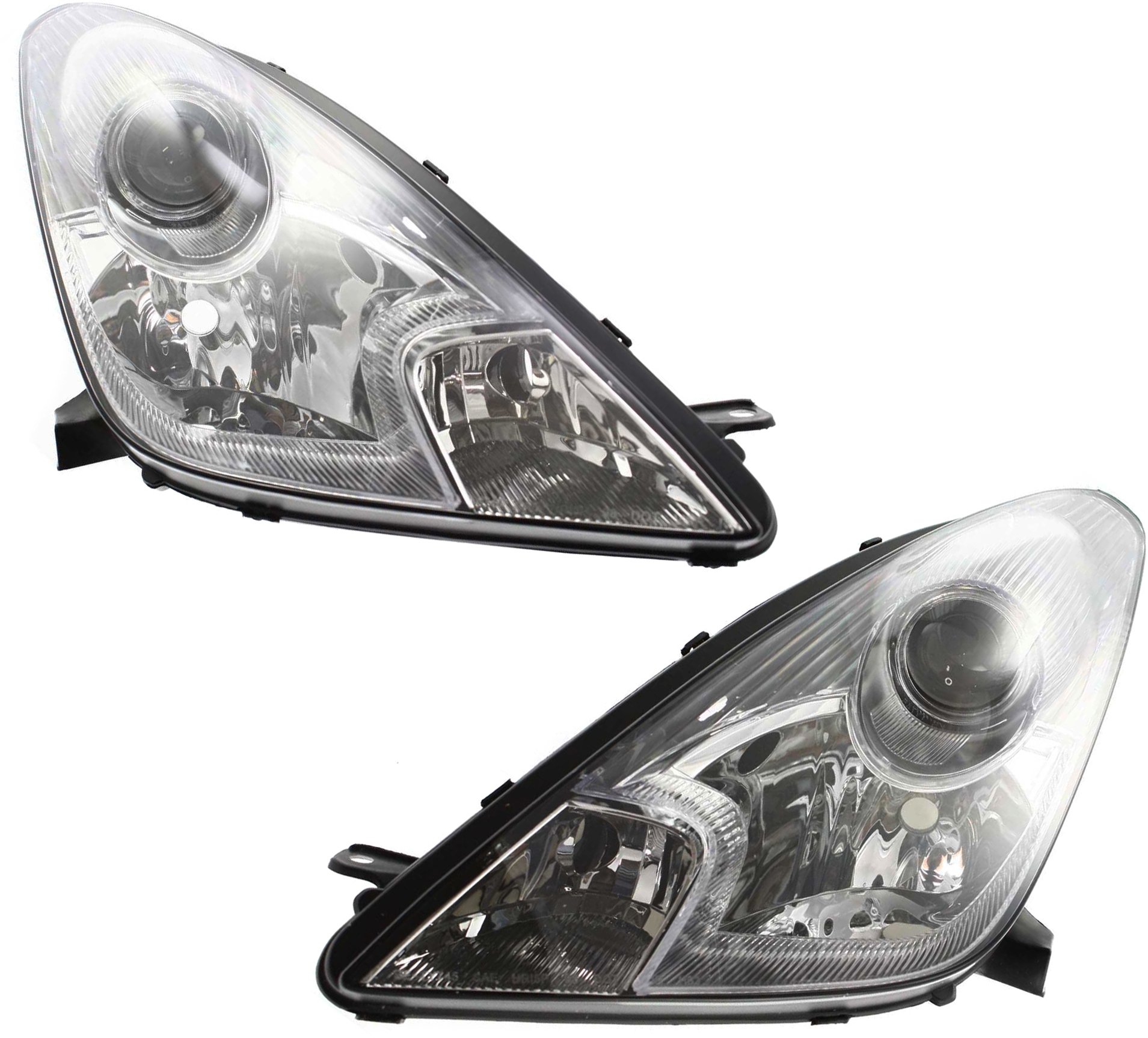 Headlight Pair/Set for 2000-2005 Toyota Celica, Right (Passenger) and Left (Driver), Lens and Housing, Halogen Replacement