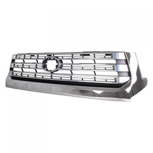 Billet Type Grille for Toyota Tundra 2018-2021, Paint to Match with Bright Chrome Molding, Front Emblem, Chrome Surround - CAPA-Certified, Replacement