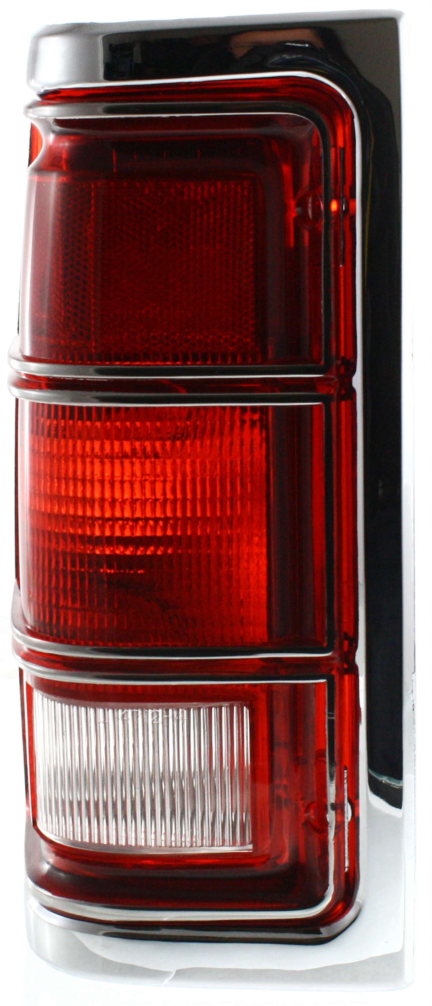 Tail Light Lens and Housing with Chrome Trim for Dodge Full Size Pickup (1981-1987), Left (Driver) Side, Replacement