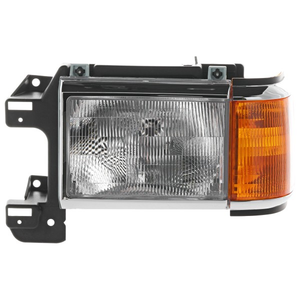 Headlight Assembly for Ford F-Series 1987-1991, Left (Driver) Side, Halogen Light with Side Marker Light and Chrome Trim, Replacement