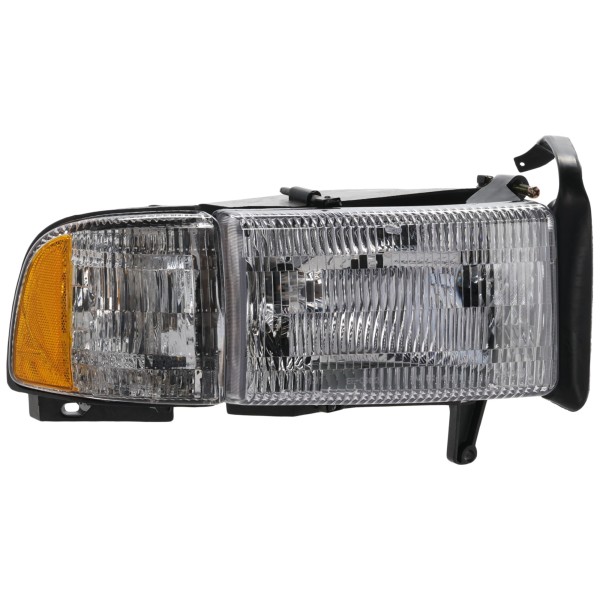 Headlight Assembly for Dodge Full Size Pickup Truck 1994-2002, Right (Passenger) Side, Halogen, with Corner Light, Old Body Style, for models 1999-2002 without Sport Package, Replacement