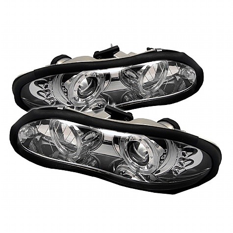 1998 - 2002 Chevy Camaro Projector HeadLights (PAIR) - LED Halo - LED ( Replaceable LEDs ) - Chrome - High 9005 (Included) - Low H1 (Included) (Spyder Auto)