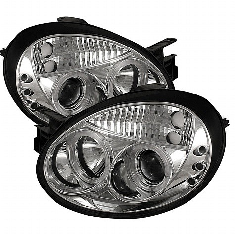 2003 - 2005 Dodge Neon Projector HeadLights (PAIR) - LED Halo - LED ( Replaceable LEDs ) - Chrome - High H1 (Included) - Low H1 (Included) (Spyder Auto)
