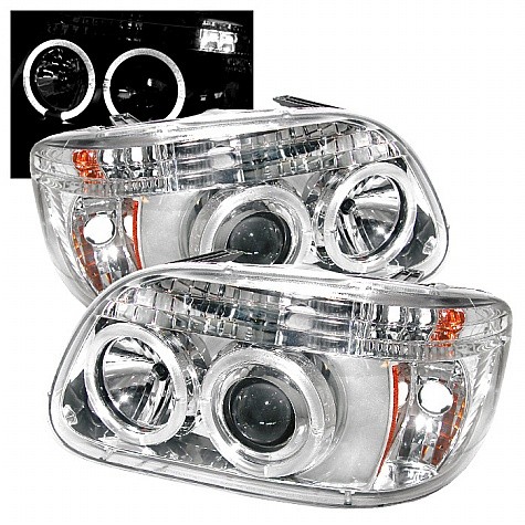 1995 - 2001 Ford Explorer 1PC Projector HeadLights (PAIR) - LED Halo - Chrome - High H1 (Included) - Low H1 (Included) (Spyder Auto)