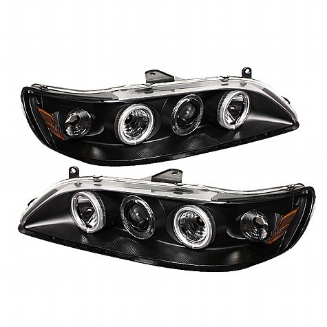 1998 - 2002 Honda Accord 1PC Projector HeadLights (PAIR) - CCFL Halo - Black - High H1 (Included) - Low H1 (Included) (Spyder Auto)