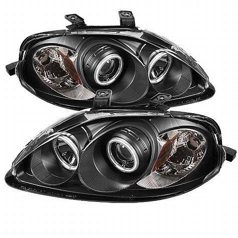 1999 - 2000 Honda Civic Projector HeadLights (PAIR) - CCFL Halo - Black - High H1 (Included) - Low H1 (Included) (Spyder Auto)