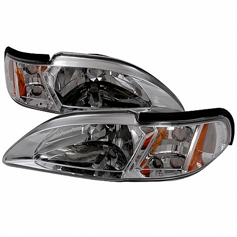 1994 - 1998 FORD MUSTANG CRYSTAL HOUSING HEADLIGHTS (PAIR) CHROME (Spec-D Tuning)