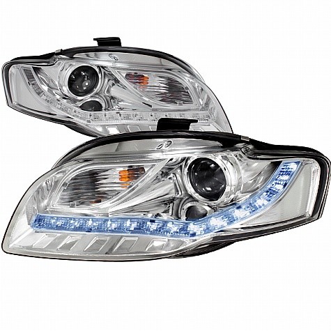 2006 - 2008 AUDI  A4 PROJECTOR HEADLIGHTS (PAIR) CHROME R8 STYLE  (Spec-D Tuning)