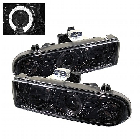 1998 - 2004 Chevy S10 Projector HeadLights (PAIR) - LED Halo - Smoke - High 9005 (Not Included) - Low H1 (Included) (Spyder Auto)