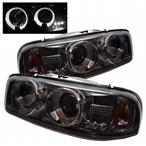 2000 - 2006 GMC Yukon Projector HeadLights (PAIR) - LED Halo - LED ( Replaceable LEDs ) - Smoke - High 9005 (Not Included) - Low 9006 (Included) (Spyder Auto)