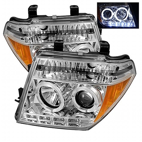 2005 - 2007 Nissan Pathfinder Projector HeadLights (PAIR) - LED Halo - LED ( Replaceable LEDs ) - Chrome - High H1 (Included) - Low H1 (Included) (Spyder Auto)