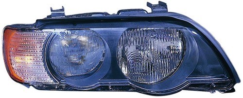 Left (Driver) Headlight Lens/Housing for 2000-2003 BMW X5, Front Assembly Replacement, Halogen with White Turn Signals,  63126930215, Replacement