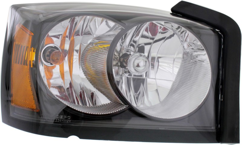 Headlight Assembly for Dodge Dakota 2006-2007, Right (Passenger), Halogen, Black Interior, without Corner Light Bulb Shield, Replacement