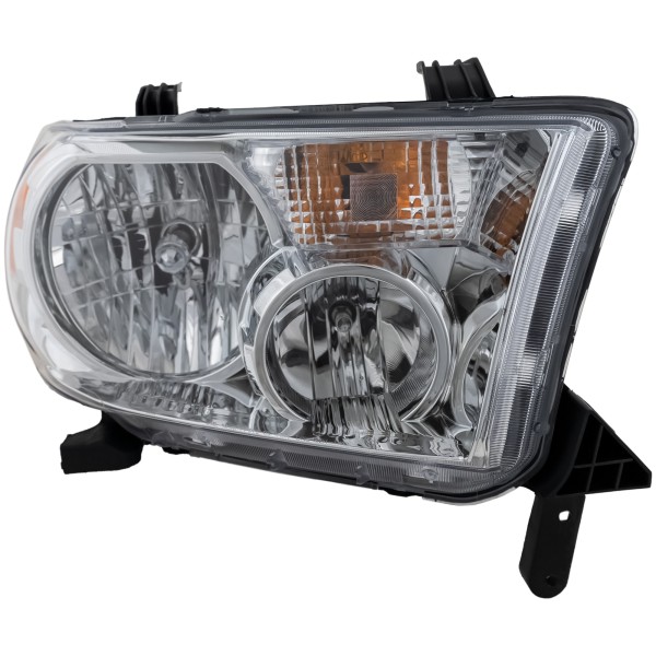 Headlight Assembly for Toyota Sequoia (2008-2017) and Tundra (2007-2013), Right (Passenger) Side, Halogen, Chrome Bezel, without Level Adjuster (2009-2013), Replacement