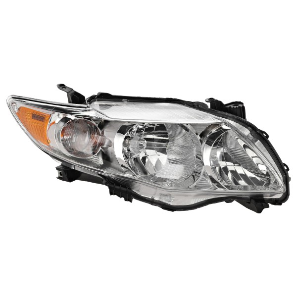 Headlight Assembly for Toyota Corolla 2009-2010 Right (Passenger), Halogen, Chrome Interior, Base/CE/LE/XLE Models, North America Built Vehicle, Replacement