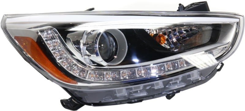 Headlight Assembly for Hyundai Accent 2012-2017, Right (Passenger), Halogen, Projector Type, with LED Daylight Running Light, Suitable for Hatchback/Sedan, Replacement