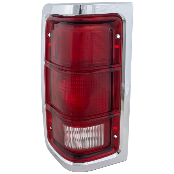 Tail Light for Dodge Full Size Pickup 1988-1993, Left (Driver) Side, Lens and Housing with Chrome Trim, Replacement