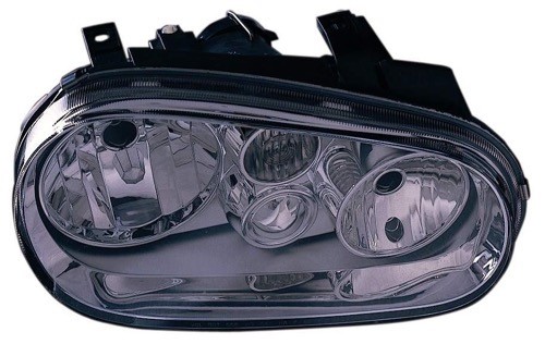 Left (Driver) Headlight Assembly for 1999 - 2002 Volkswagen Golf, Front Replacement Housing / Lens / Cover, Type 4 without Fog Lights, Bright Bezel, Composite,  1J0941017B, Replacement