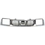 Grille for Nissan Frontier 1998-2000, Chrome Shell with Black Insert, Replacement
