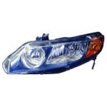 Left (Driver) Headlight Assembly for 2006 - 2008 Honda Civic Sedan (Automatic & Manual Transmission), Includes Side Marker/Park/Signal Lights, Without Bulbs or Sockets, Composite,  33151SNAA02, Replacement