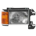 Headlight Assembly for Ford F-Series 1987-1991, Right (Passenger), Halogen, with Side Marker Light, with Chrome Trim, Replacement Models: F-150, F-250, F-350.