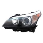 Left (Driver) Headlight Assembly for 2004 - 2007 BMW 525i, Front Headlight Assembly Replacement Housing, Lens, Cover, E60, Xenon without Auto Adjust Lights, Composite,  63127160197, Replacement