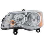 Headlight Assembly for Dodge Grand Caravan (2011-2020)/Chrysler Town and Country (2008-2016), Left (Driver), Halogen, Chrome Interior, Replacement