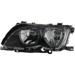 Headlight Assembly for BMW 3-Series 2002-2005, Left (Driver), Halogen, Black Interior, Sedan/Wagon, Replacement Models: 325i, 325xi, 330i, 330xi