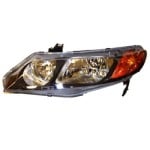 Left (Driver) Headlight Assembly for 2006 - 2008 Honda Civic, 4 Door Sedan, Front Replacement Housing, Lens, Cover, Includes Side Marker, Park, Signal Lights, Without Bulbs or Sockets, Composite,  33151SNAA02, Replacement