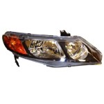 Right (Passenger) Headlight Assembly for 2006-2008 Honda Civic 4 Door Sedan, Front Headlight Housing/Lens/Cover Replacement, includes side marker/park/signal lights, without bulbs or sockets, Composite,  33101SNAA02, Replacement