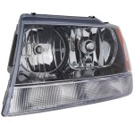 Headlight Assembly for 2002-2004 Jeep Grand Cherokee, Left (Driver), Halogen, Black Interior, Without Harness, Excludes Limited/Overland Models, From 01-15-2002, Replacement
